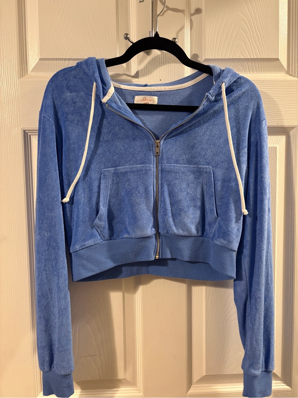 Colsie Blue Cropped Zip Hoodie Sweater with Drawstrings